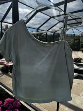 Promesa Sage Green One-Shoulder Crop Top with Twin Strap